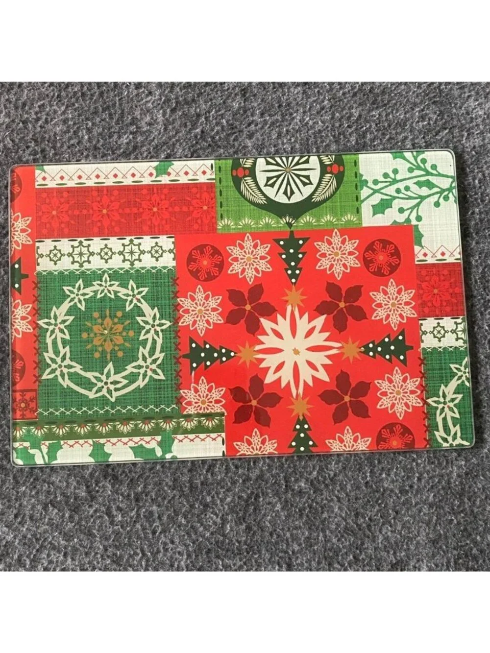Christmas Tree Shop Holiday Tempered Glass Cutting Board  12 x8